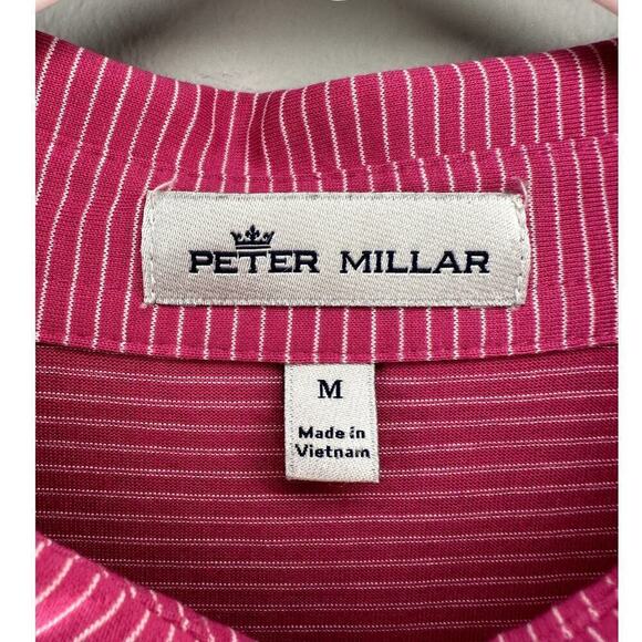 Peter Millar Cotton Stripe Short Sleeve Chest Pocket Polo Shirt Pink Mens Medium - Picture 2 of 6